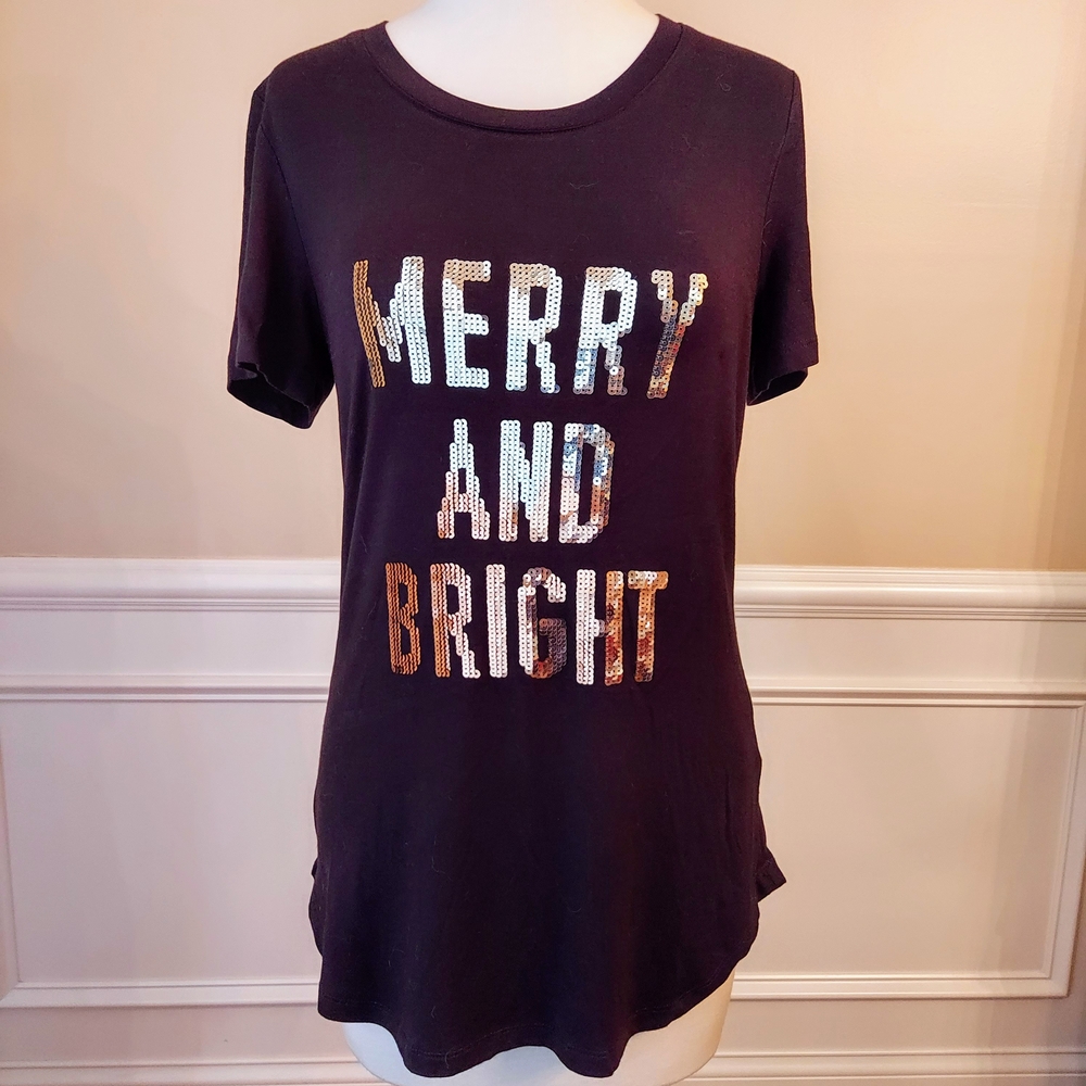 "Merry and Bright" sequined Christmas t-shirt